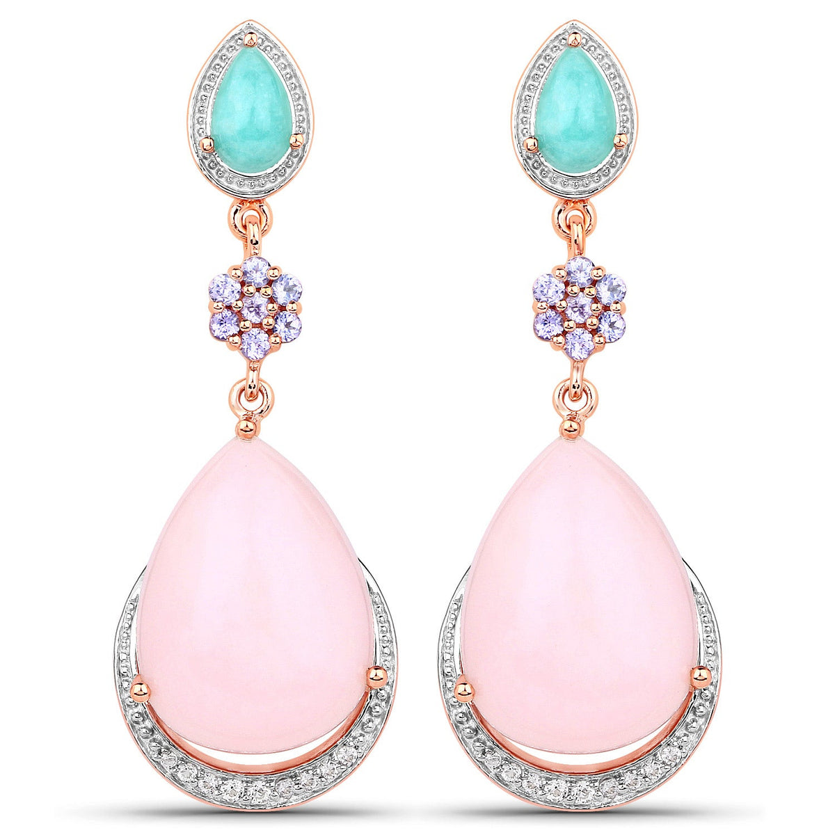18K Rose Gold Plated Sterling Silver Multi-Stone Drop Earrings