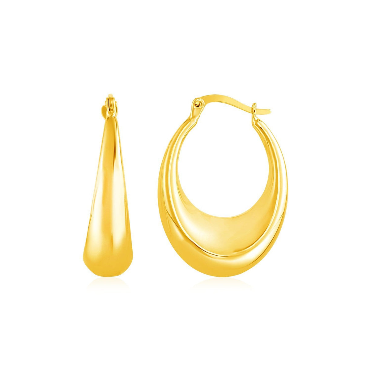 14K Yellow Gold Polished Puffed Hoop Earrings