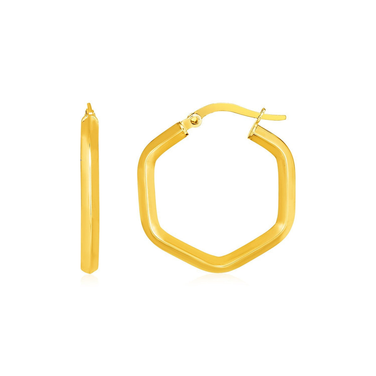 14K Yellow Gold Hexagon Hoop Earrings