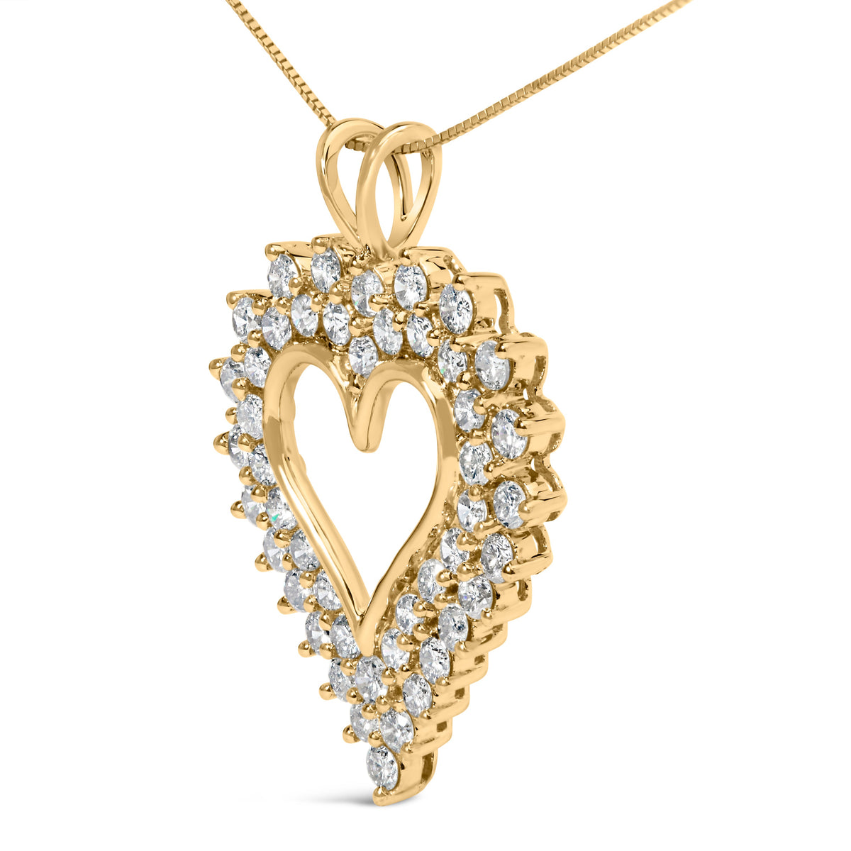 Yellow Gold Plated Sterling Silver Diamond Cluster Heart Pendant Necklace