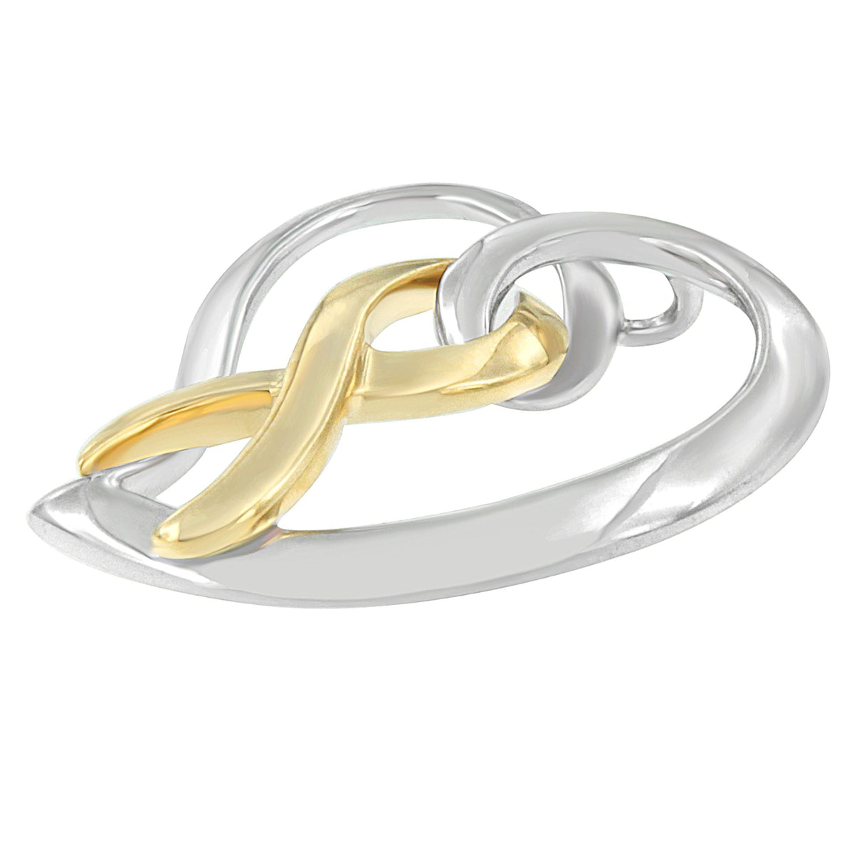 14K Yellow Gold and Sterling Silver Heart Bow Pendant Necklace