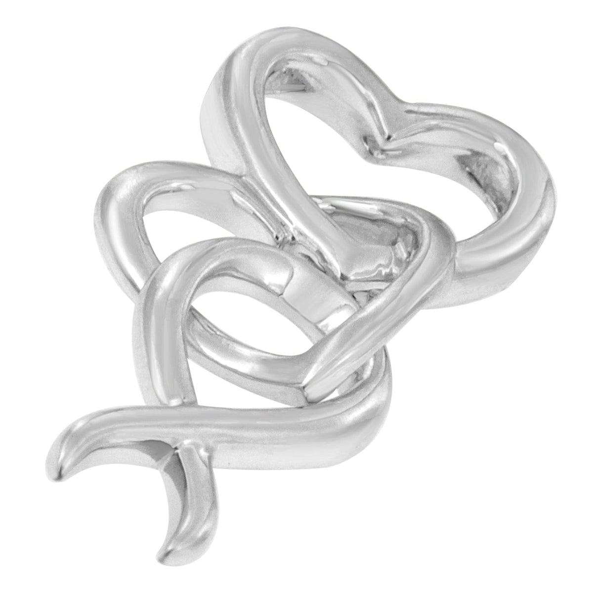 Sterling Silver Double Heart & Ribbon Pendant Necklace