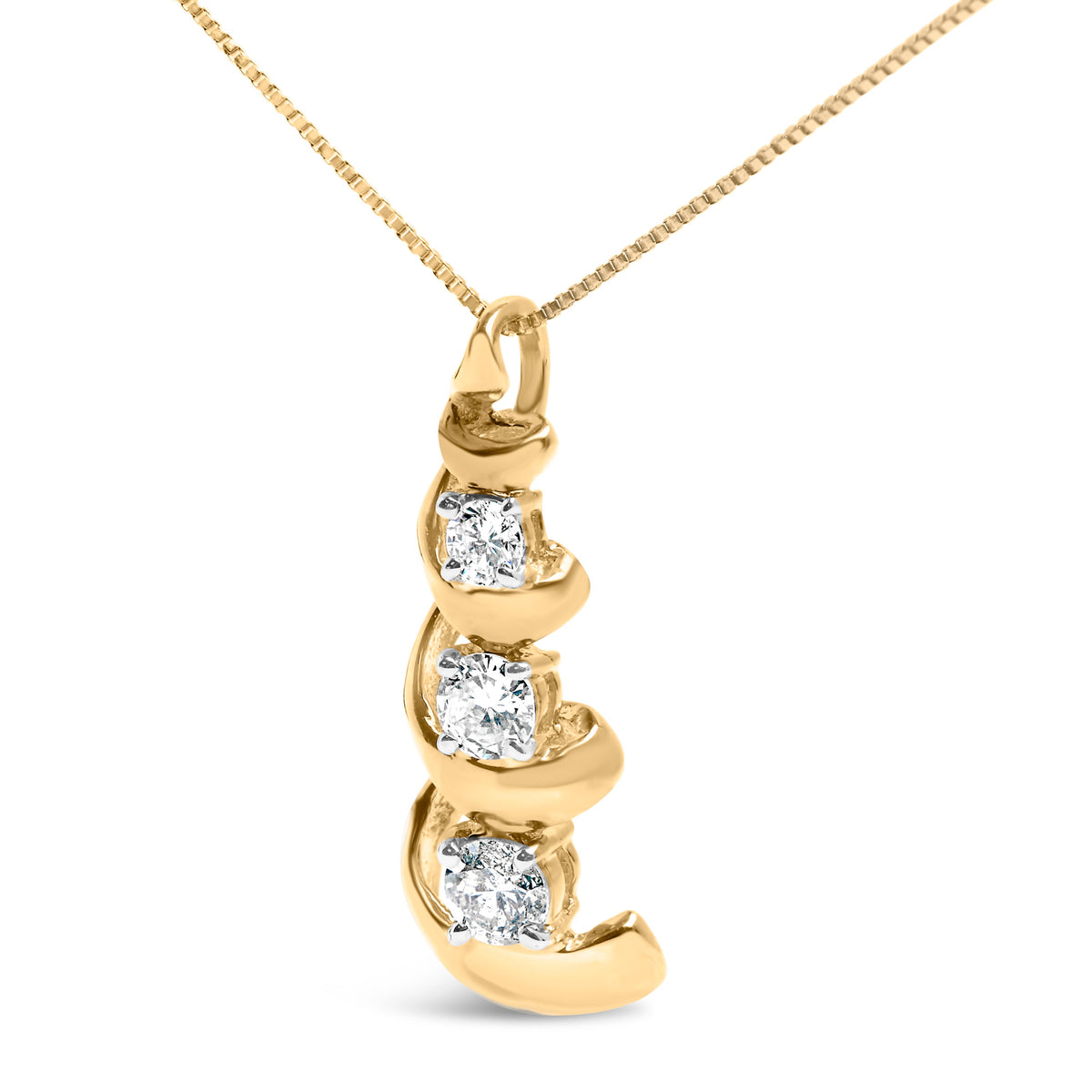 10K Yellow Gold Diamond Swirl and Drop Pendant Necklace