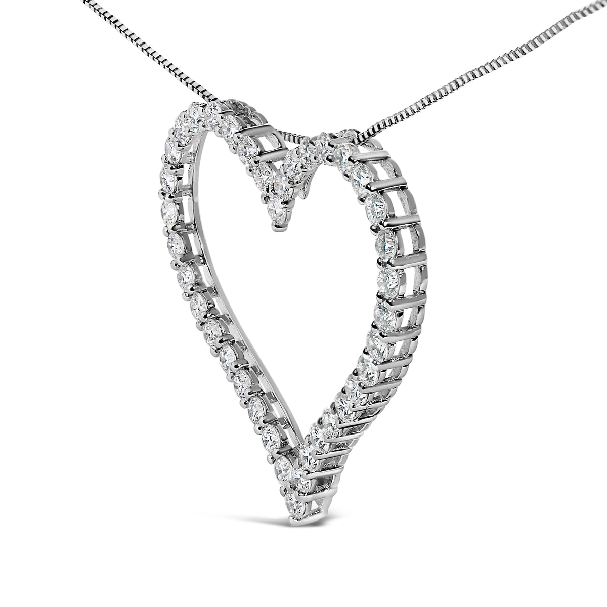 14K White Gold Lab Grown Diamond Open Heart Pendant Necklace