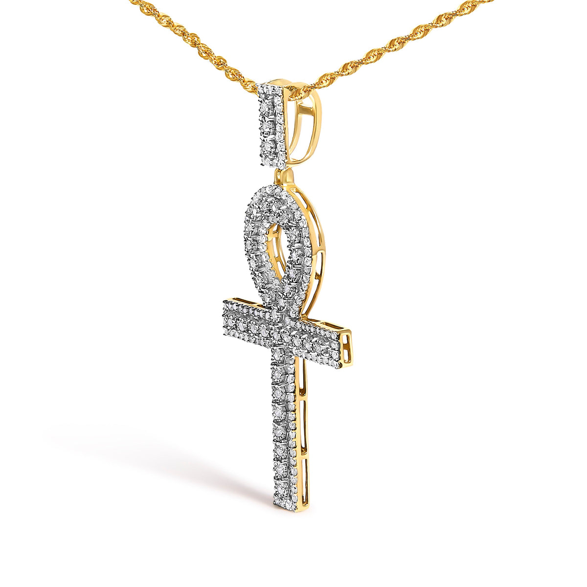 Yellow Gold Diamond Ankh Cross Pendant Necklace