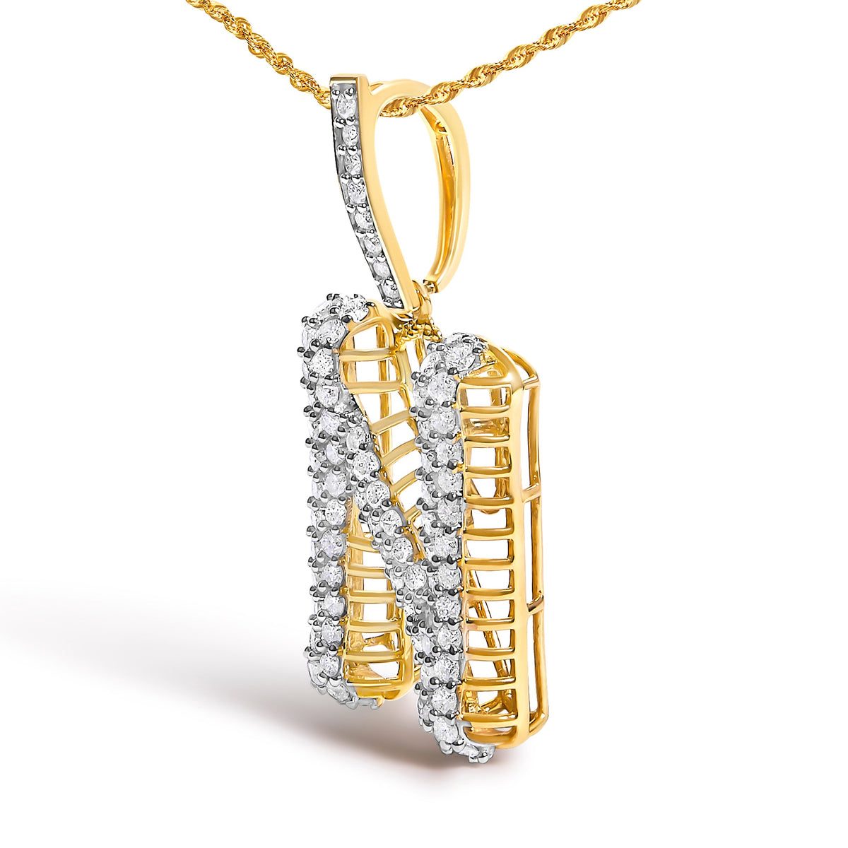 10K Yellow Gold Diamond Letter N Initial Pendant Necklace
