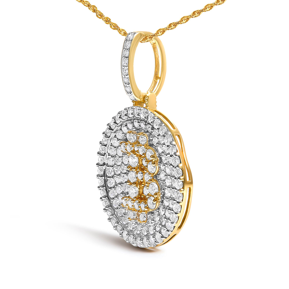10K Yellow Gold Diamond Bitcoin Letter B Pendant Necklace
