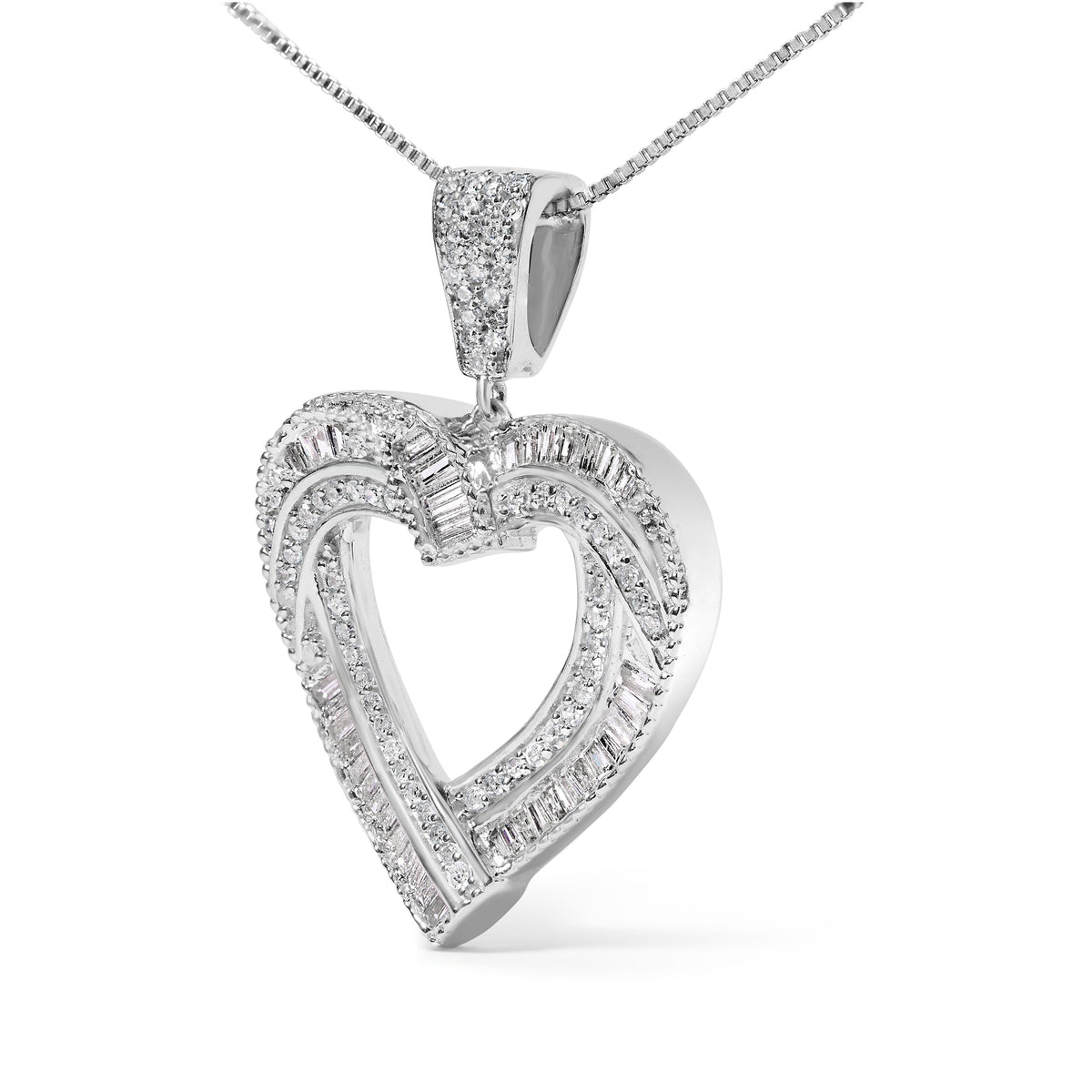 Sterling Silver 1.00 Cttw Diamond Open Heart Pendant Necklace