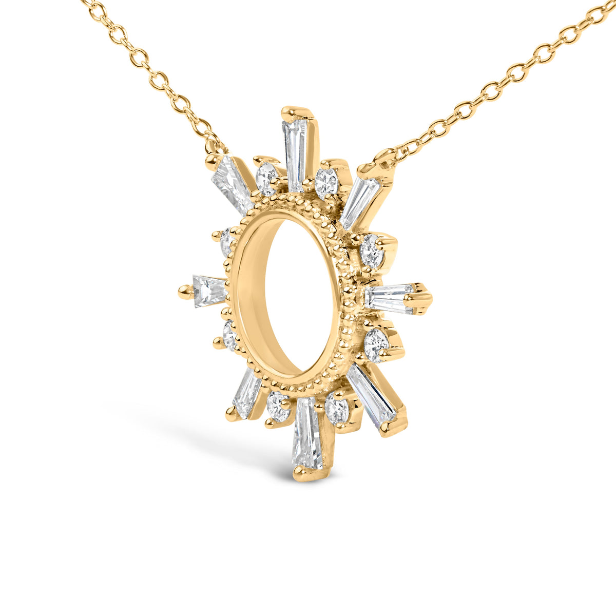 14K Yellow Gold Plated Sterling Silver Diamond Open Starburst Pendant Necklace