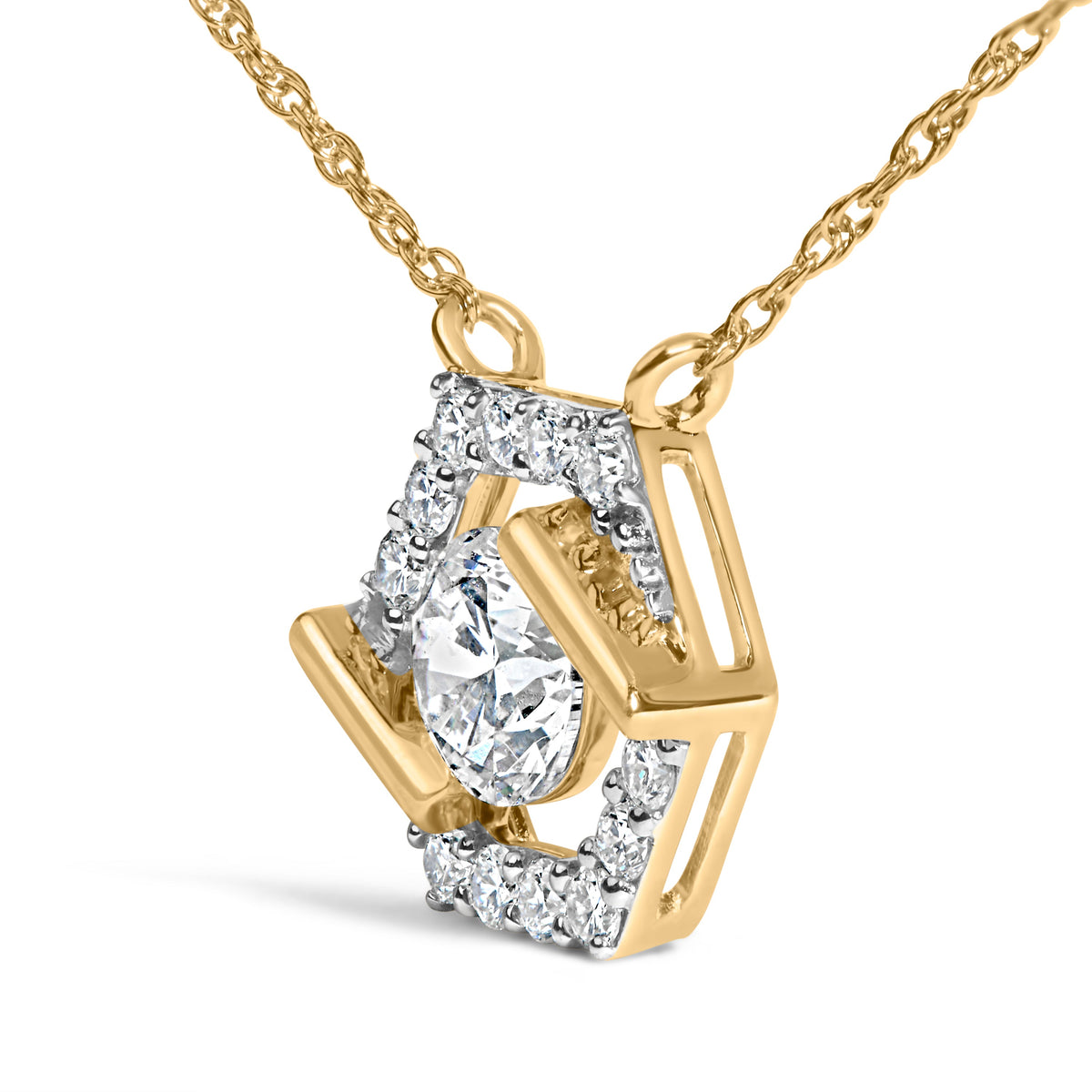 10K Yellow Gold Plated Silver 1.0 Cttw Lab Grown Diamond Hexagon Halo Necklace