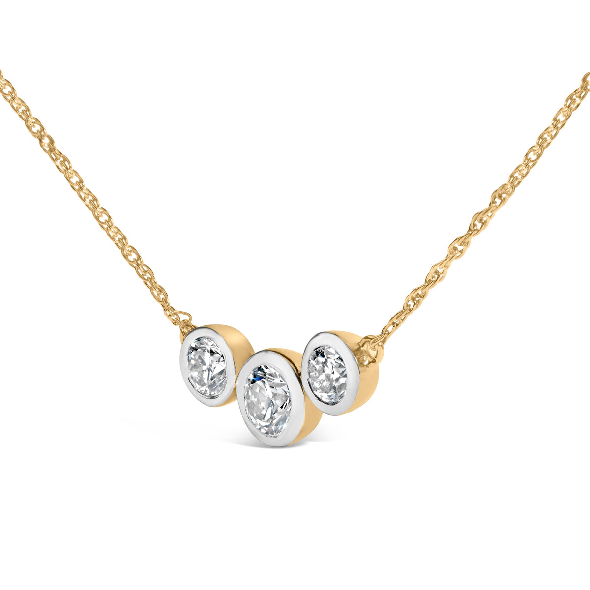 10K Yellow Gold Plated Sterling Silver 1.0 Cttw Lab Grown Diamond Bezel Station Necklace