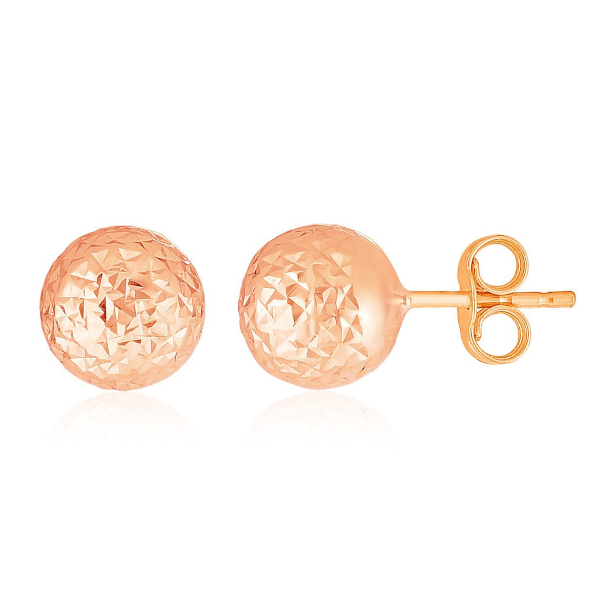 14K Rose Gold Crystal Cut Ball Earrings