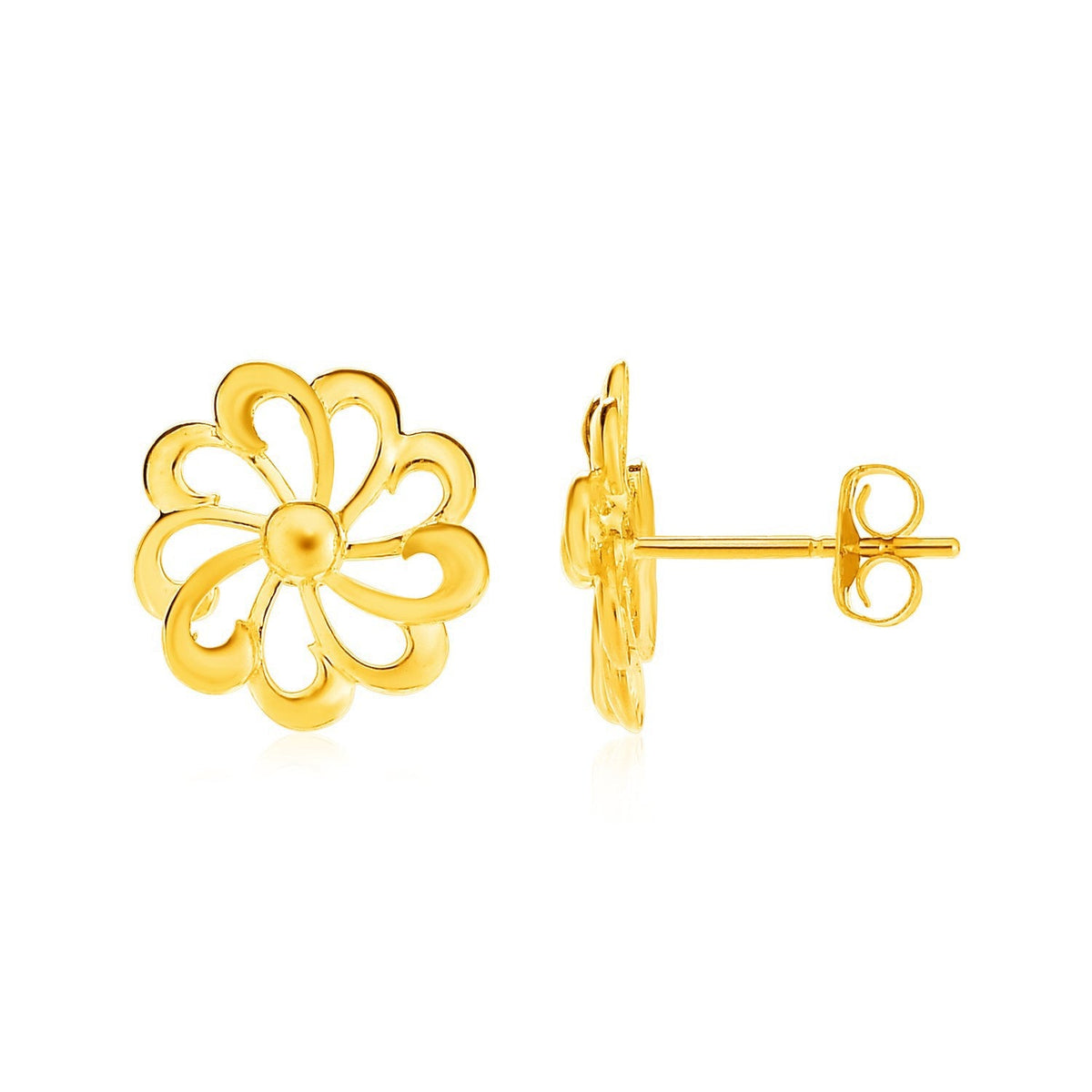 14K Yellow Gold Flower Post Earrings