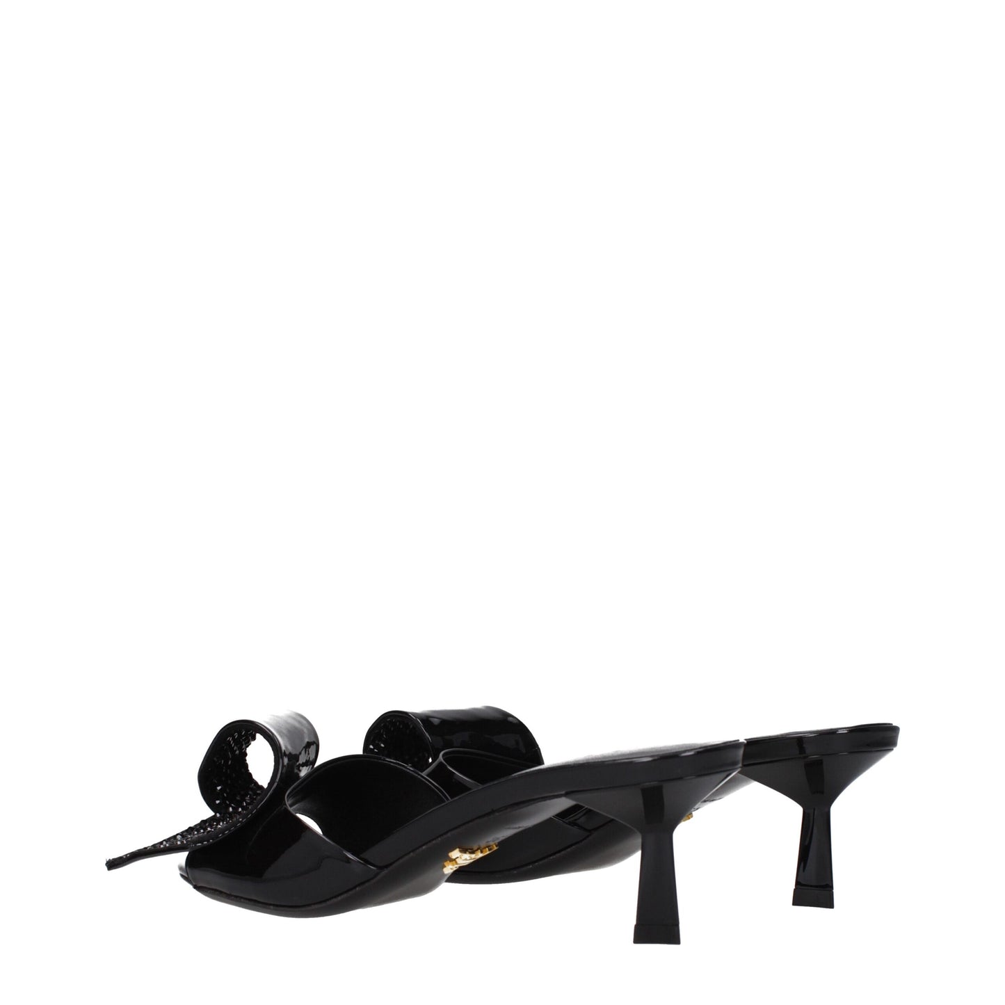 Prada Black Patent Leather Open-Toe Mid-Heel Sandals