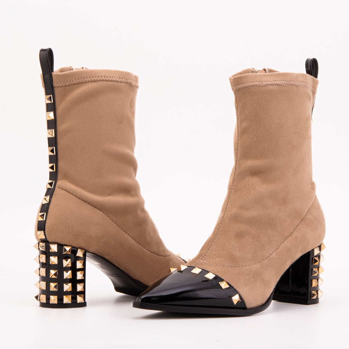 The Amethyst Studded Beige & Black Suede Leather Women’s Boot