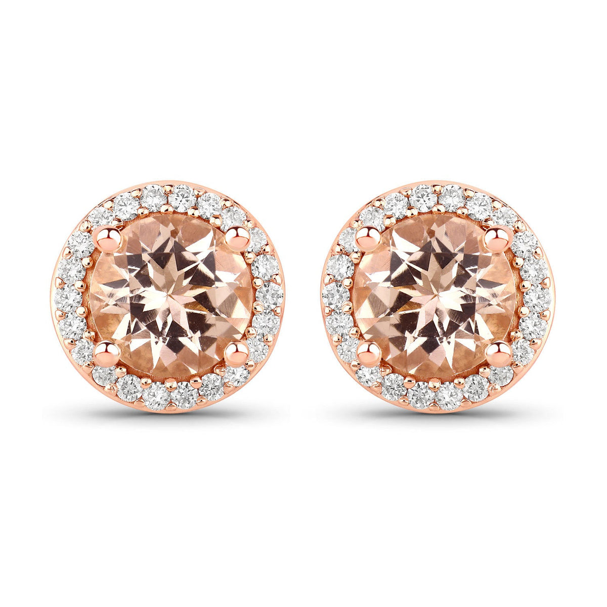 14K Rose Gold Morganite and Diamond Halo Stud Earrings