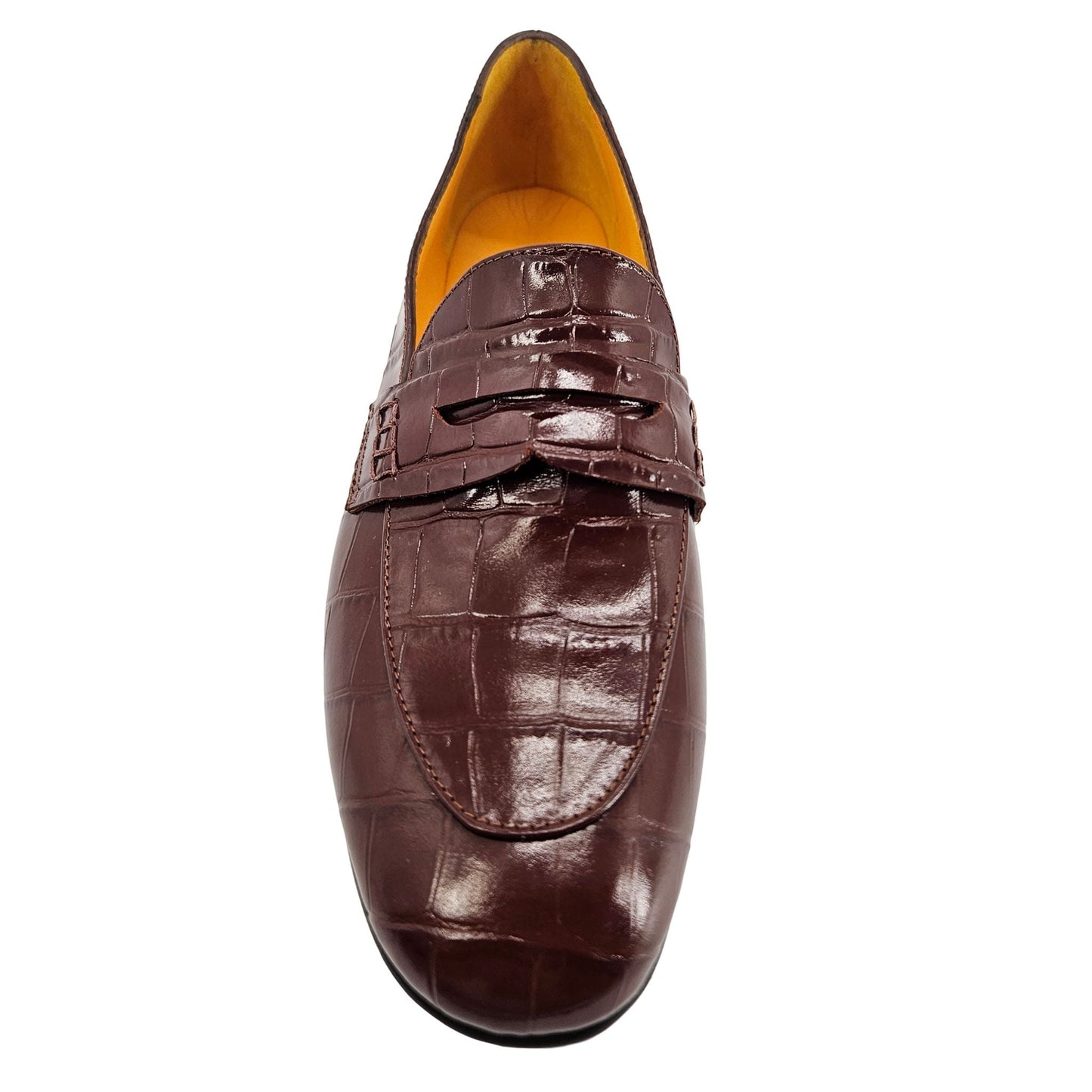 Madison Maison Chocolate Croc-Embossed Leather Flat Loafers