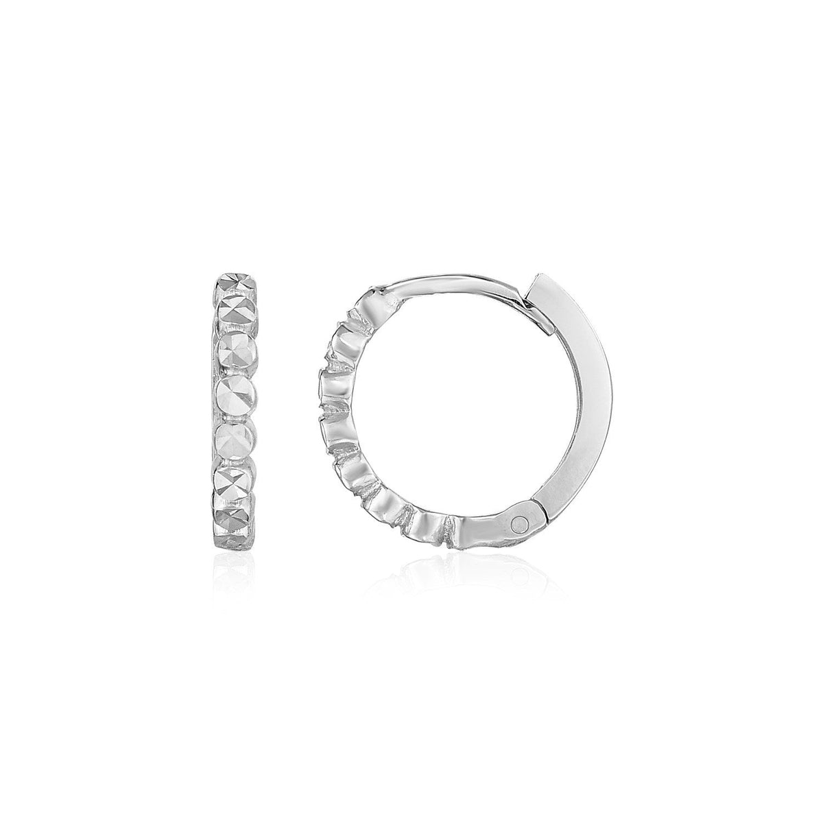 14K White Gold Petite Textured Round Hoop Earrings