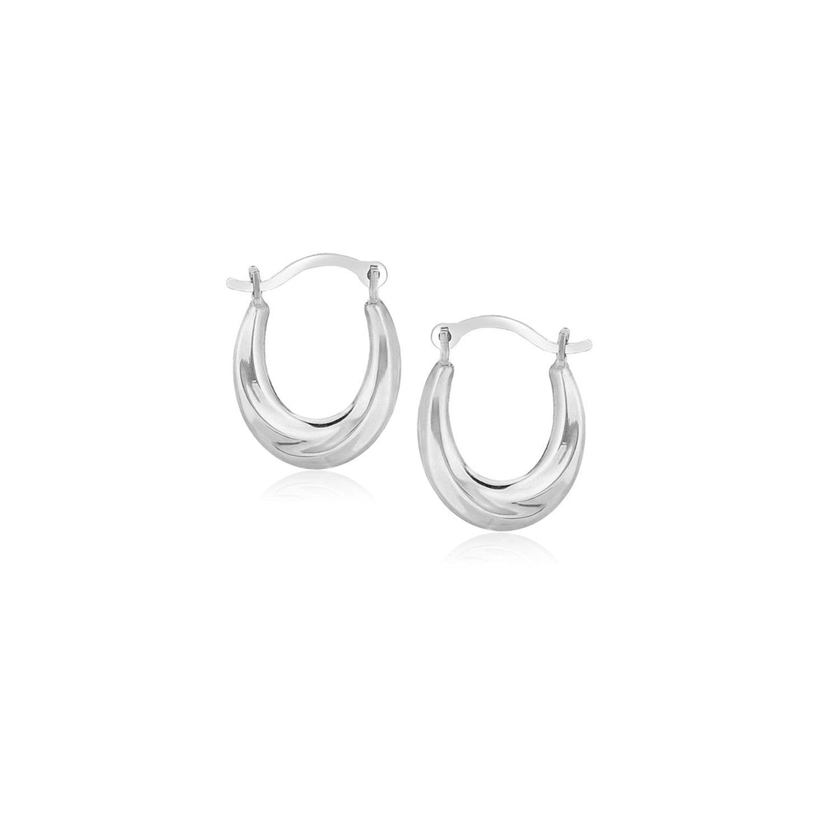 10K White Gold Twist Oval Hoop Earrings