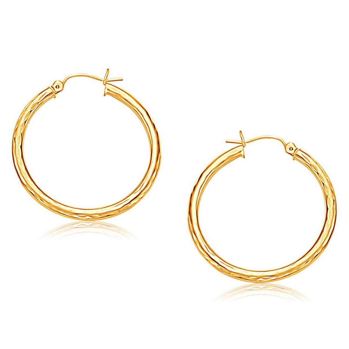 14K Yellow Gold Diamond-Cut Hoop Earrings (30mm)
