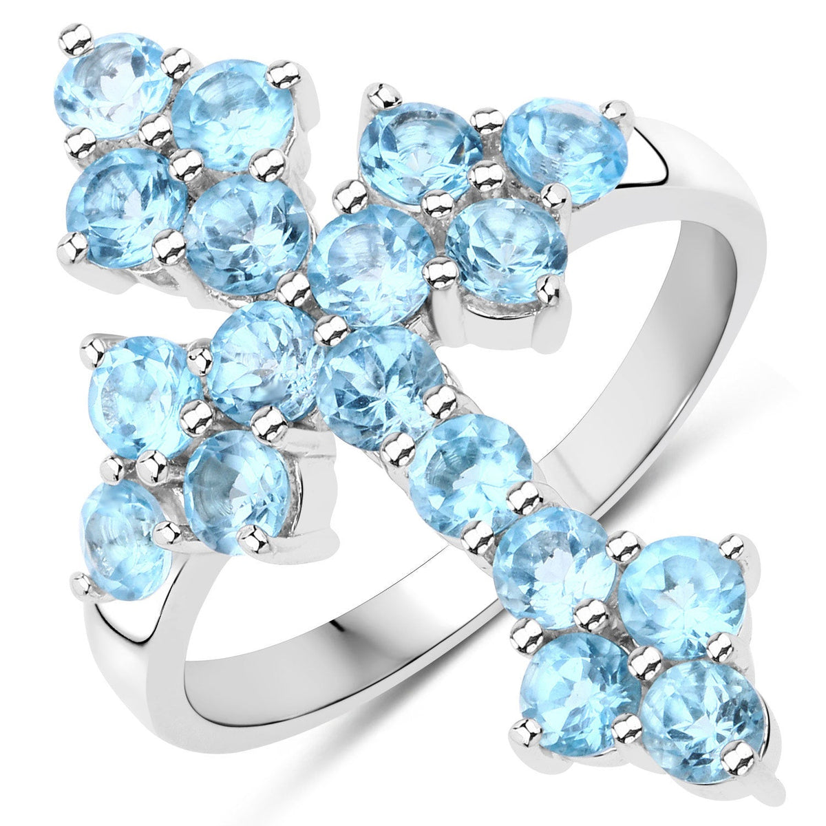 Sterling Silver Swiss Blue Topaz Cross Ring