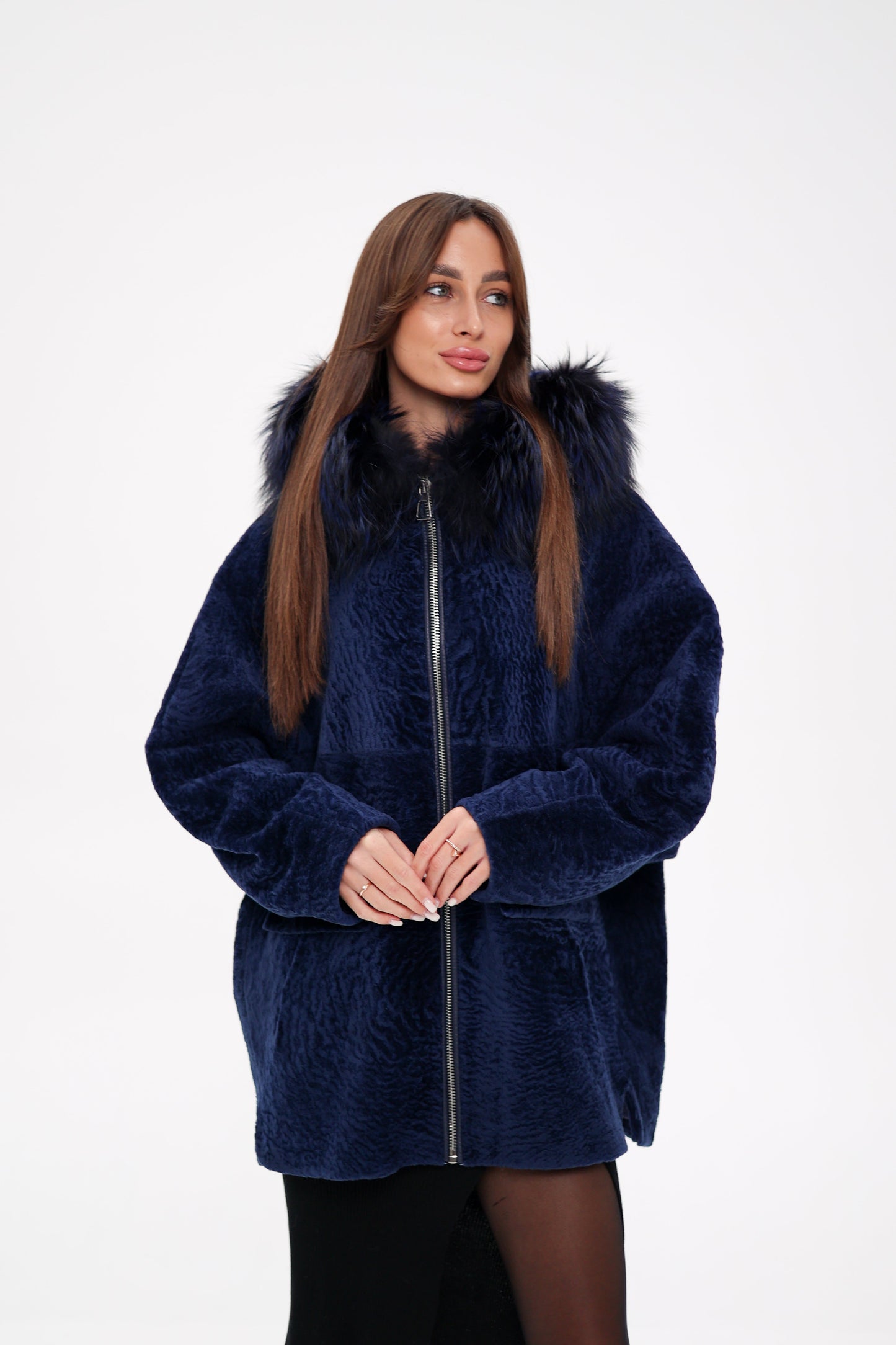 Shearling Silver Fox Trim Jacket
