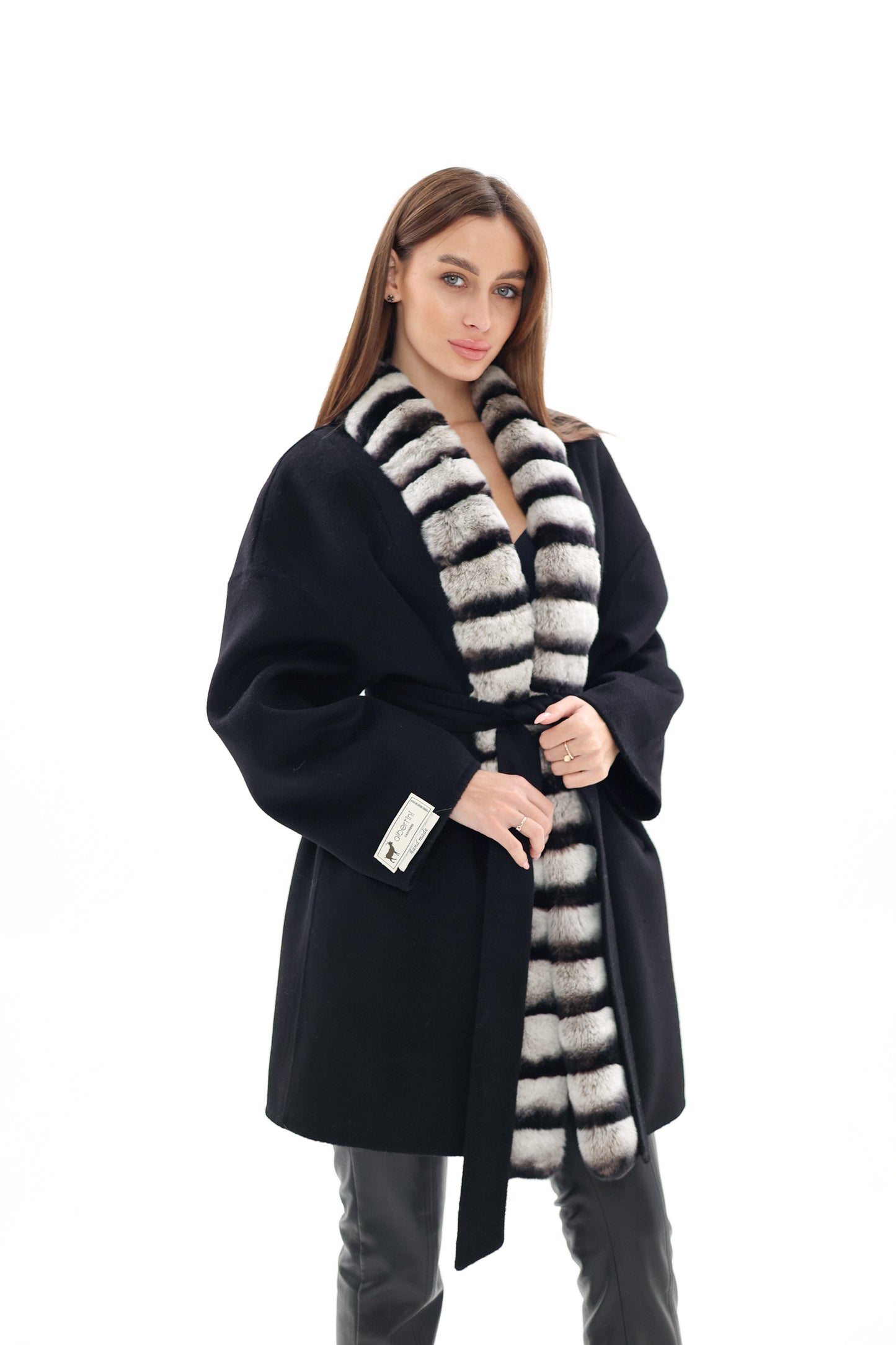 French Orylag Fur Italian Cashmere Wool Coat 85cm