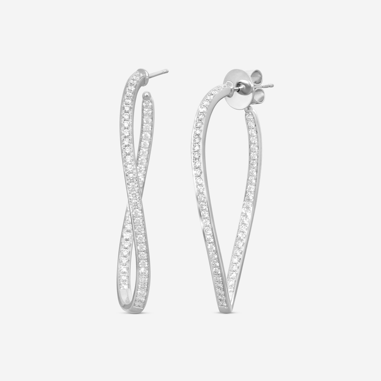 SIGNED PIECES GROUP Memoire Channel Set 18K White Gold Diamond Twist Hoop Earrings CHHO216
