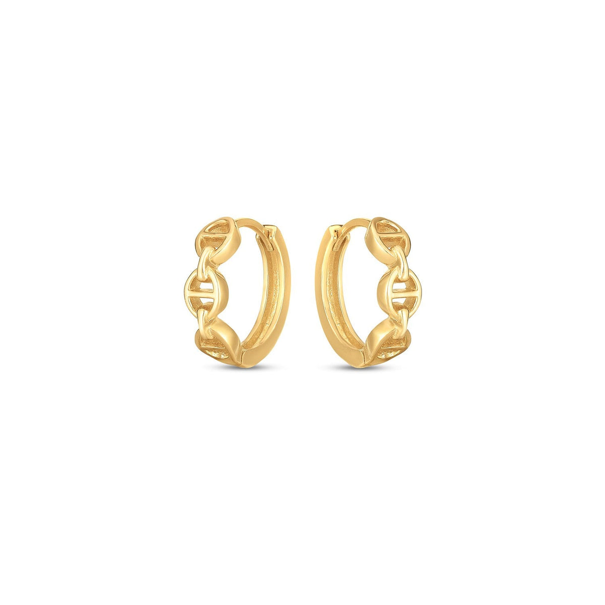 14K Yellow Gold Oval Mariner Huggie Hoop Earrings