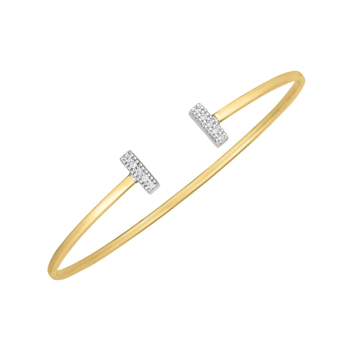 14K Two-Tone Gold Diamond Tee Bar Bangle