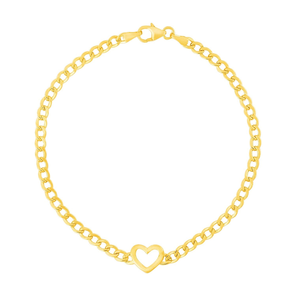 14K Yellow Gold Heart Curb Chain Bracelet
