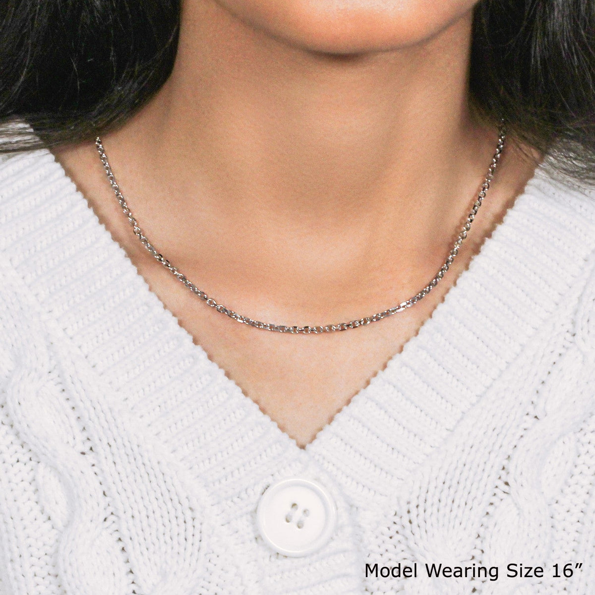 18K White Gold Diamond Cut Cable Link Chain
