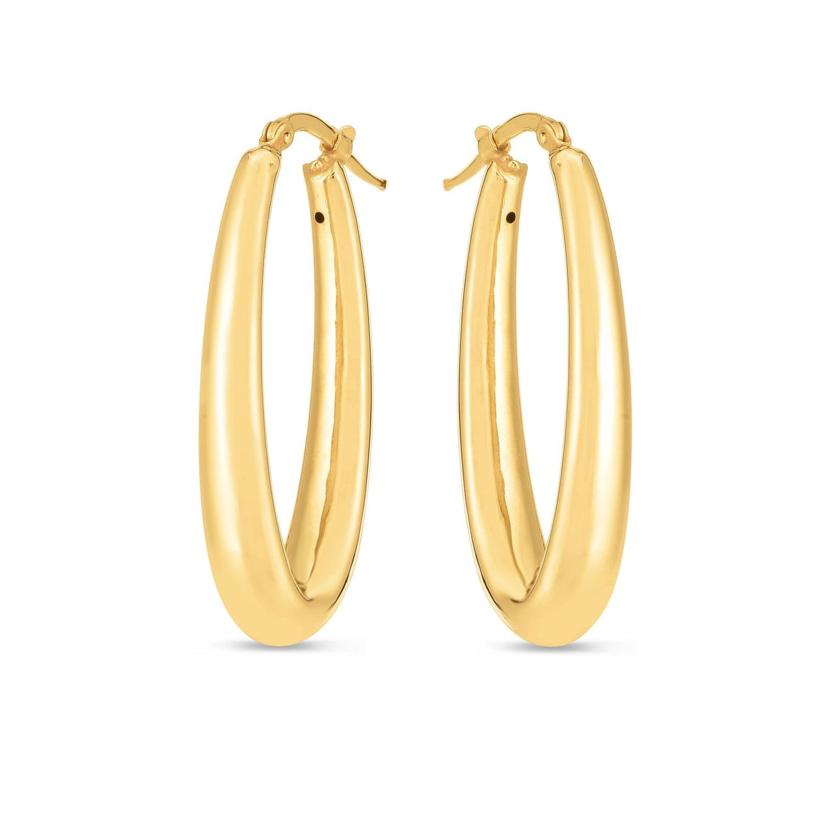 14K Yellow Gold Elongated Oval Hoop Earrings