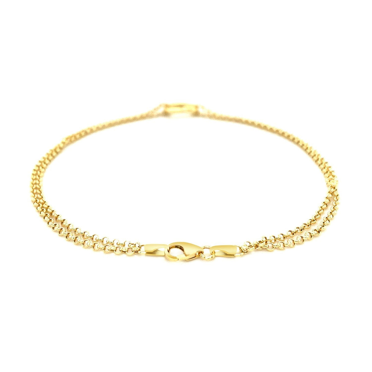 10K Yellow Gold Open Heart Double Rolo Chain Anklet