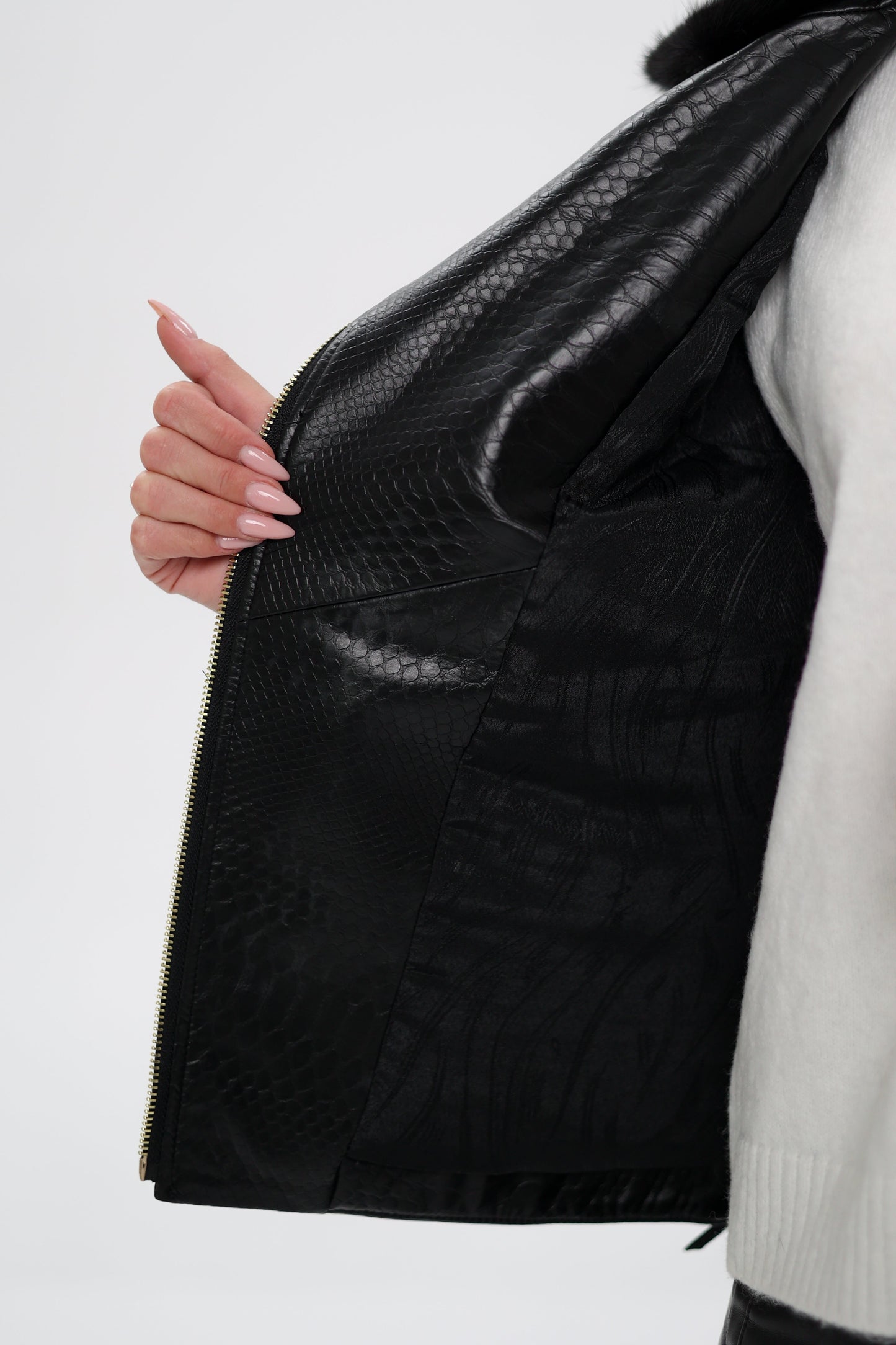 Mink Fur Embossed Leather Jacket