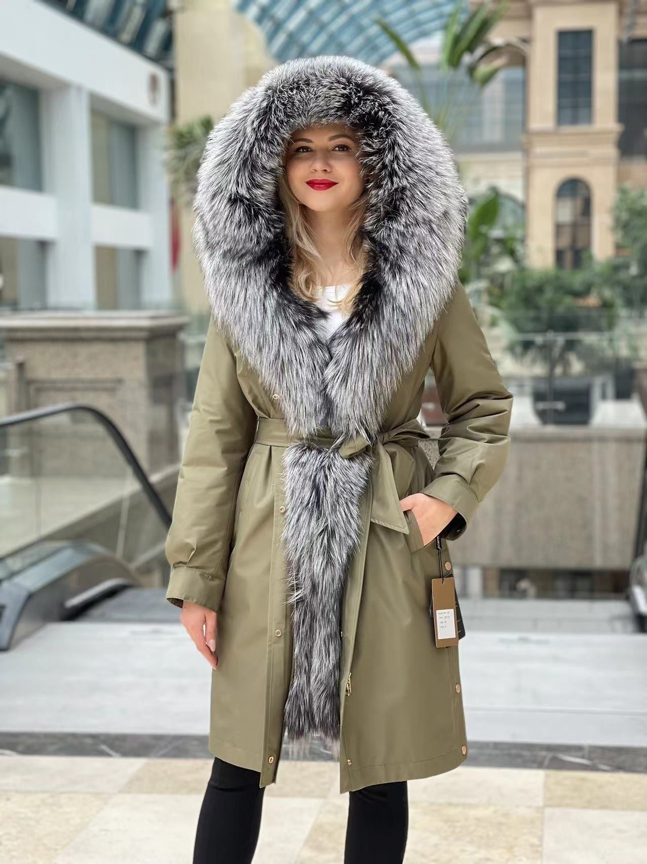 Silver Fox Fur Trim Rabbit Fur Insulated Parka