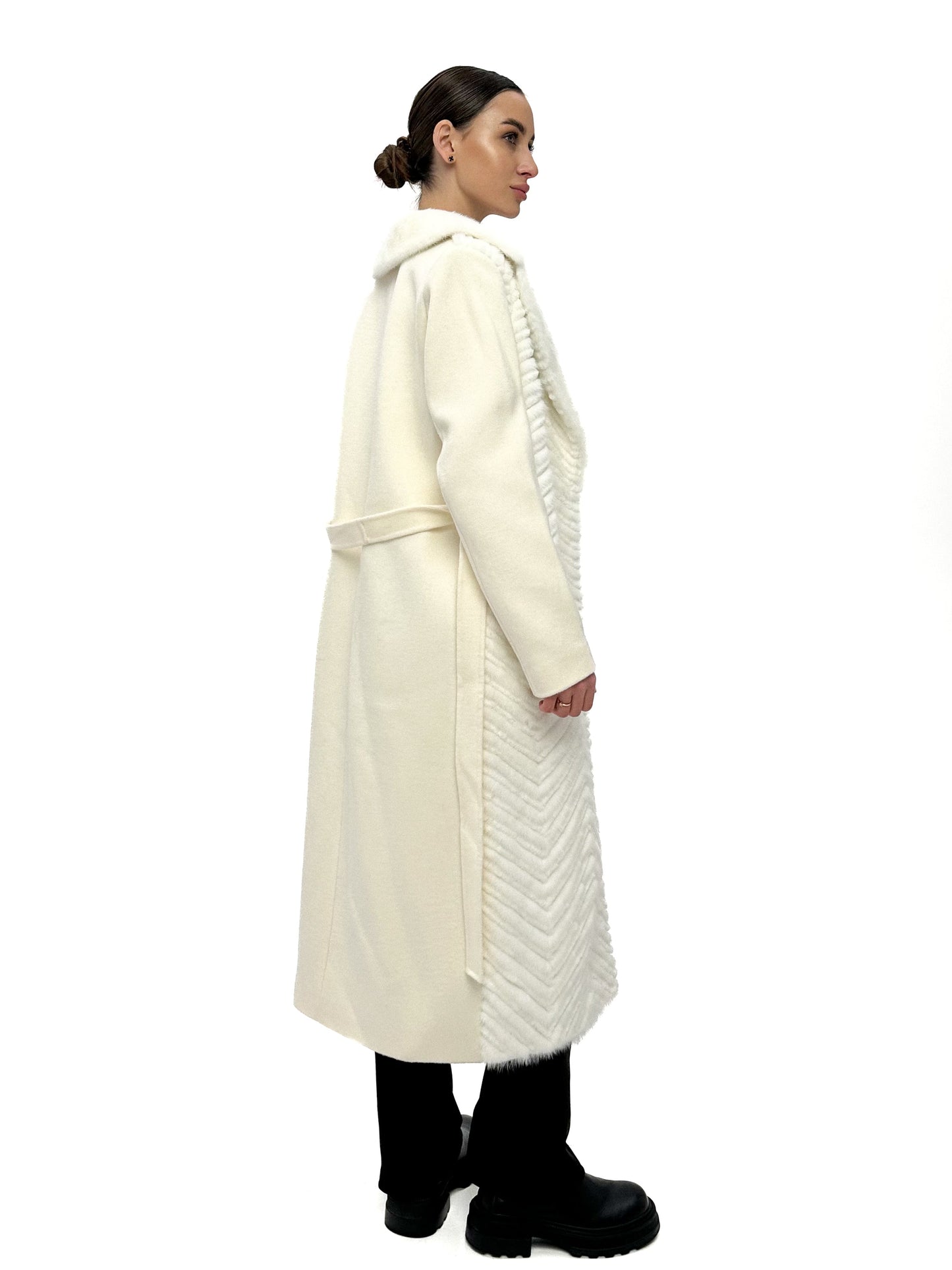 Mink Fur Rex Fur Trim Virgin Wool Coat White