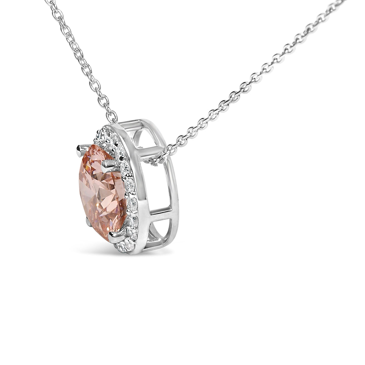 14K White Gold 2.4 ct Lab-Grown Pink Diamond Halo Pendant Necklace