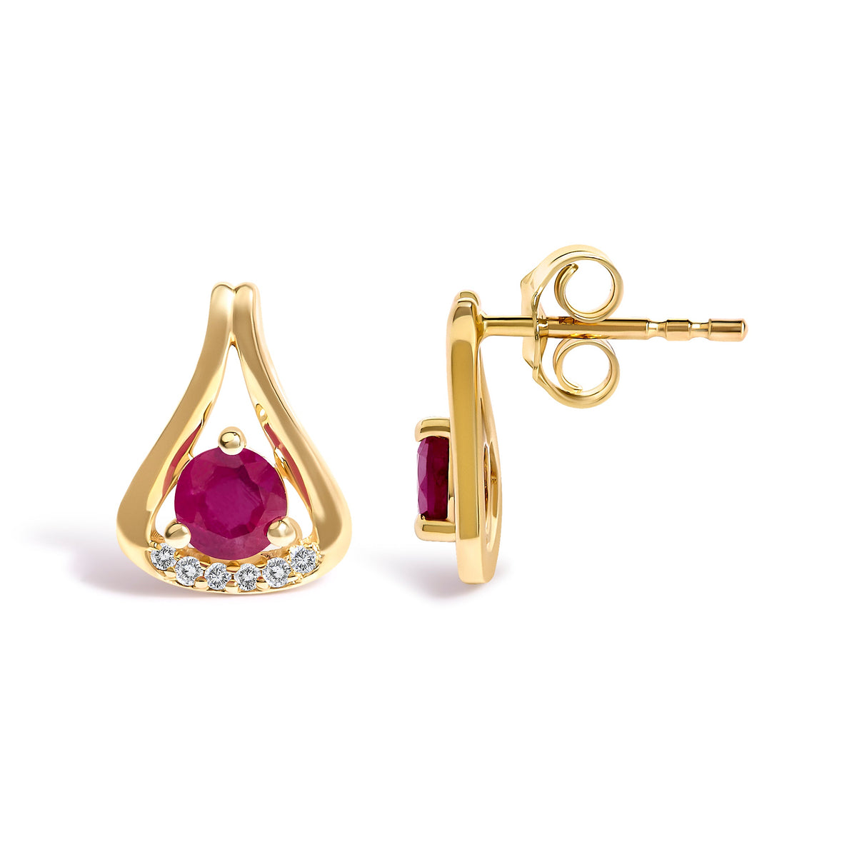 14K Yellow Gold Ruby and Diamond Teardrop Stud Earrings