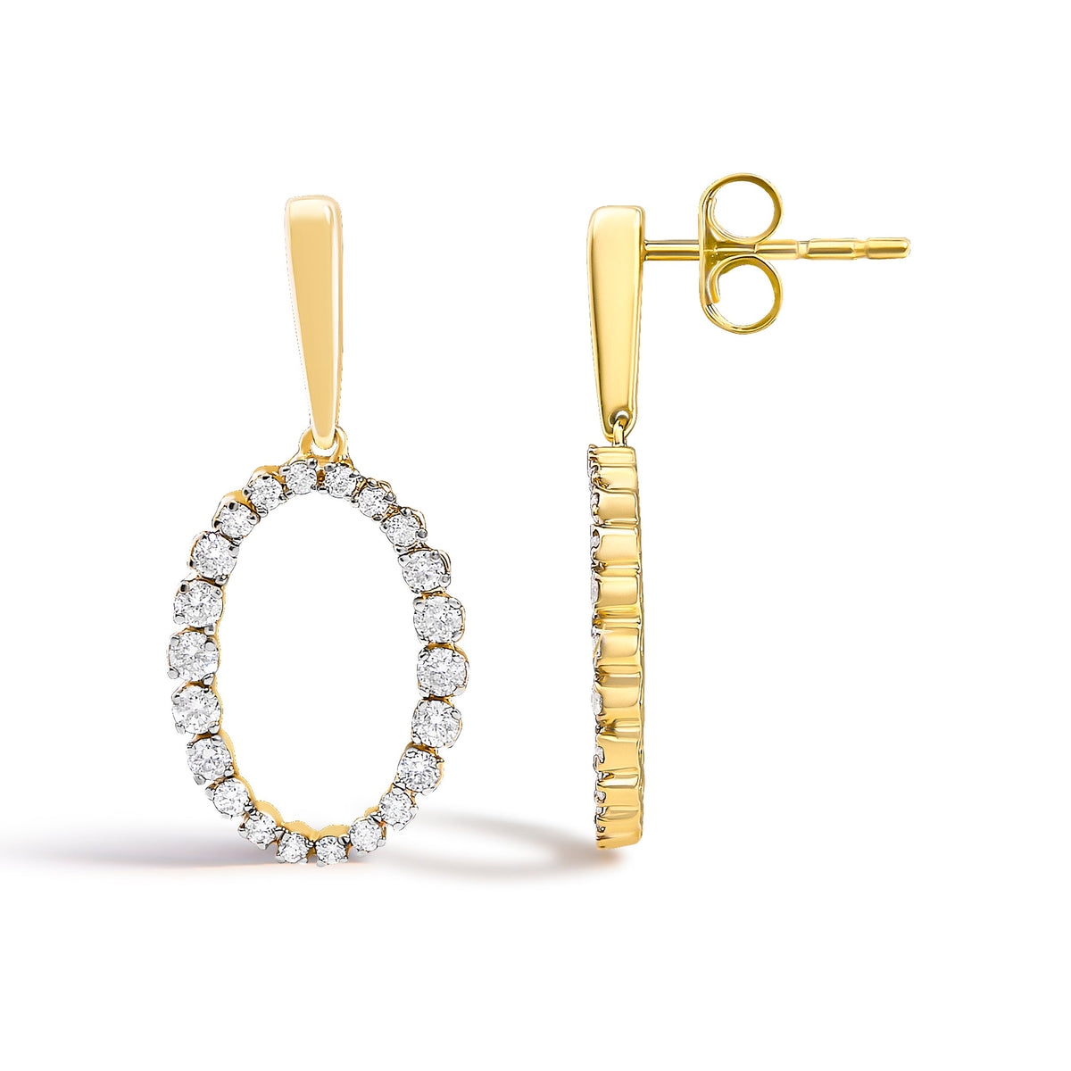 14K Yellow Gold 1/2 Cttw Diamond Oval Dangle Earrings
