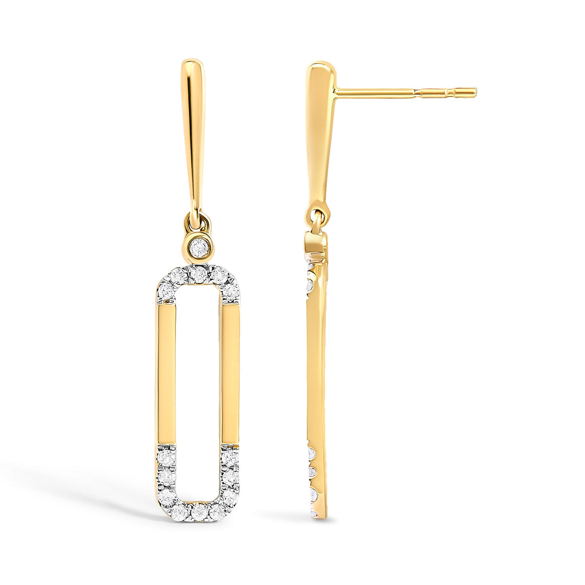 14K Yellow Gold Diamond Paper Clip Dangle Earrings