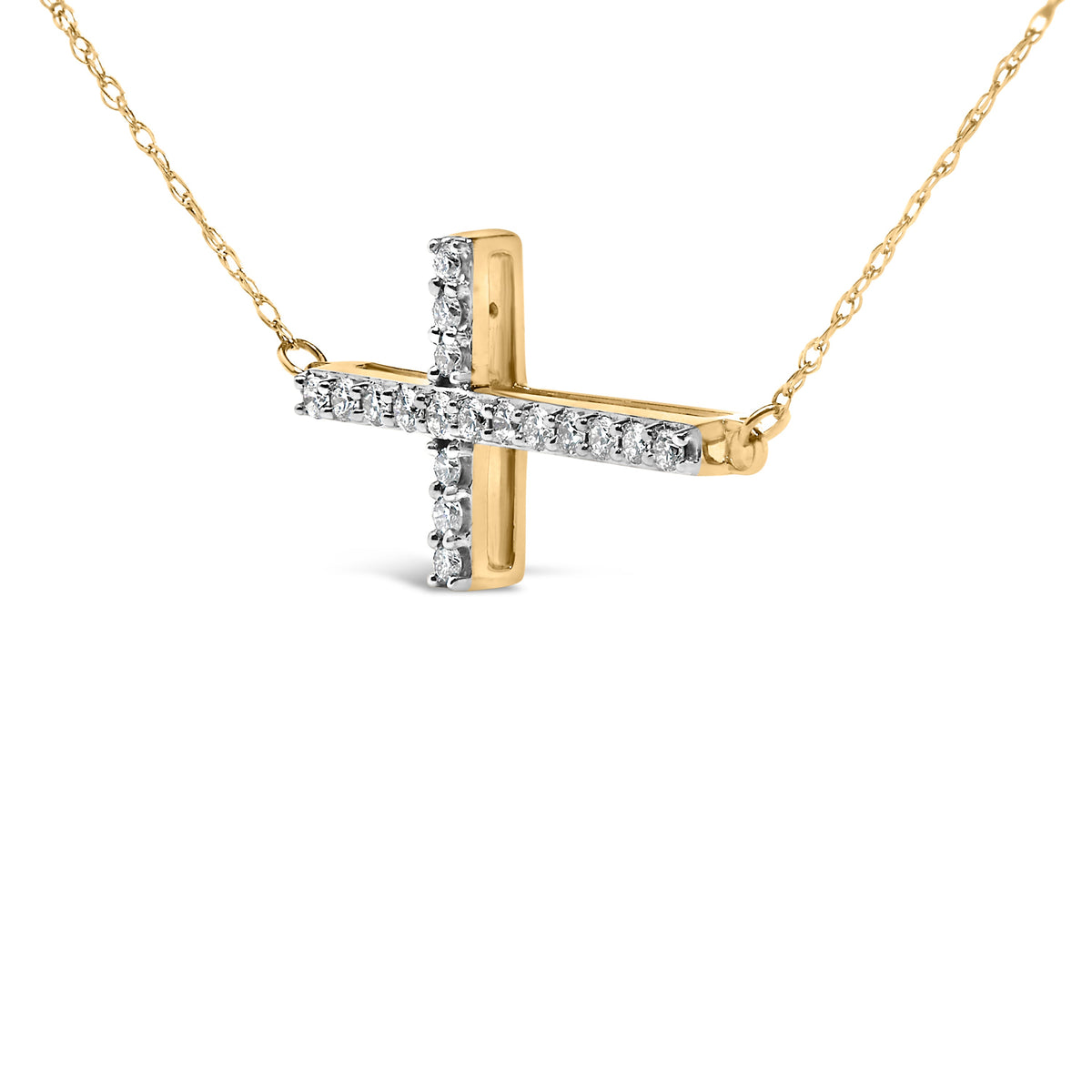 10K Yellow Gold Diamond Sideways Cross Pendant Necklace