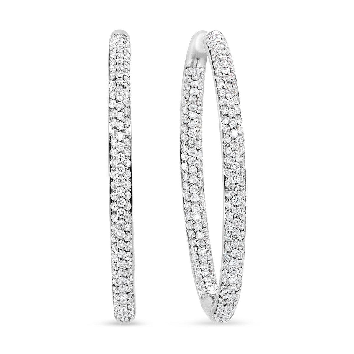 18K White Gold Round-Cut Diamond Inner-Outer Hoop Earrings