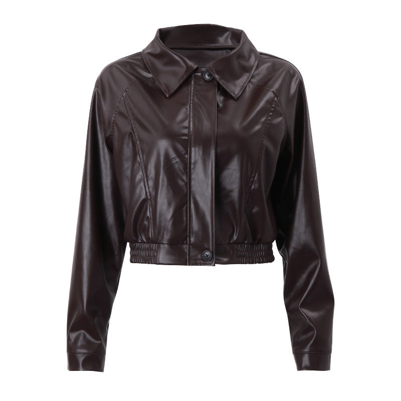 Faux Leather Casual Jacket Coat