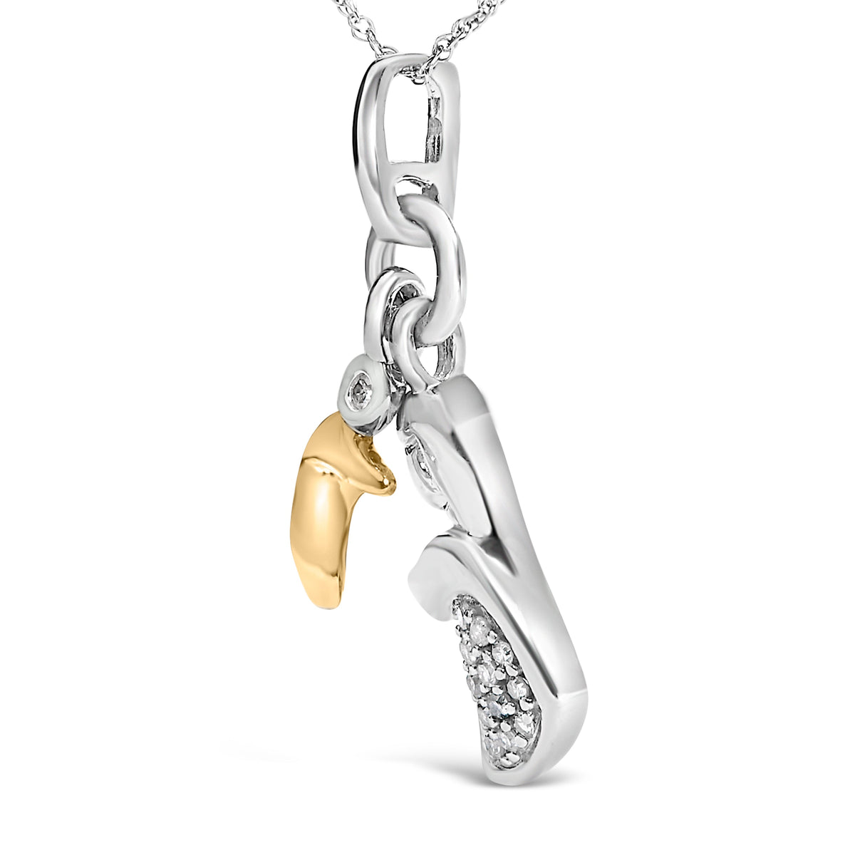 14K Yellow Gold Plated Sterling Silver Diamond Mom and Child Pendant Necklace