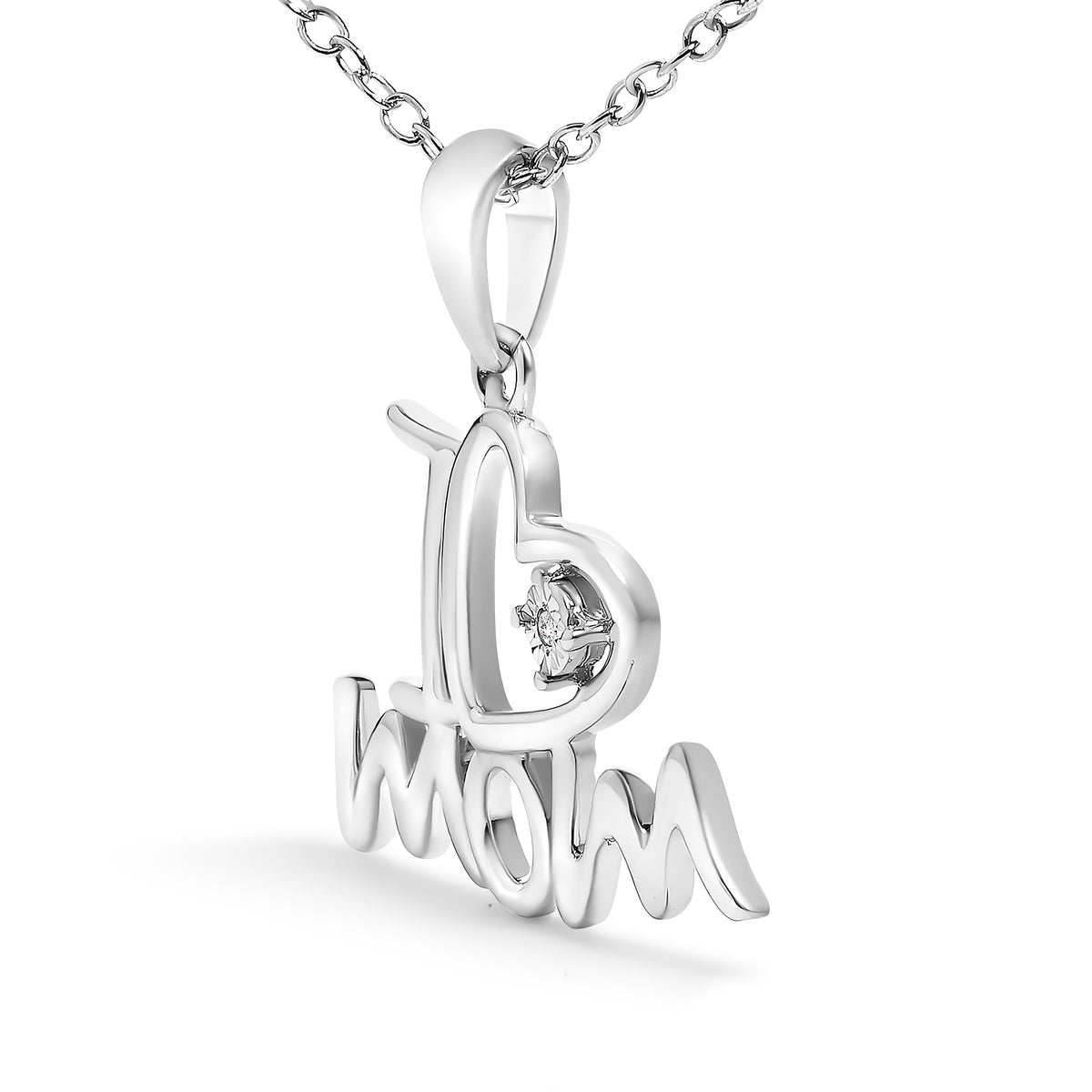 Sterling Silver Diamond Accent "I Love Mom" Heart Pendant Necklace