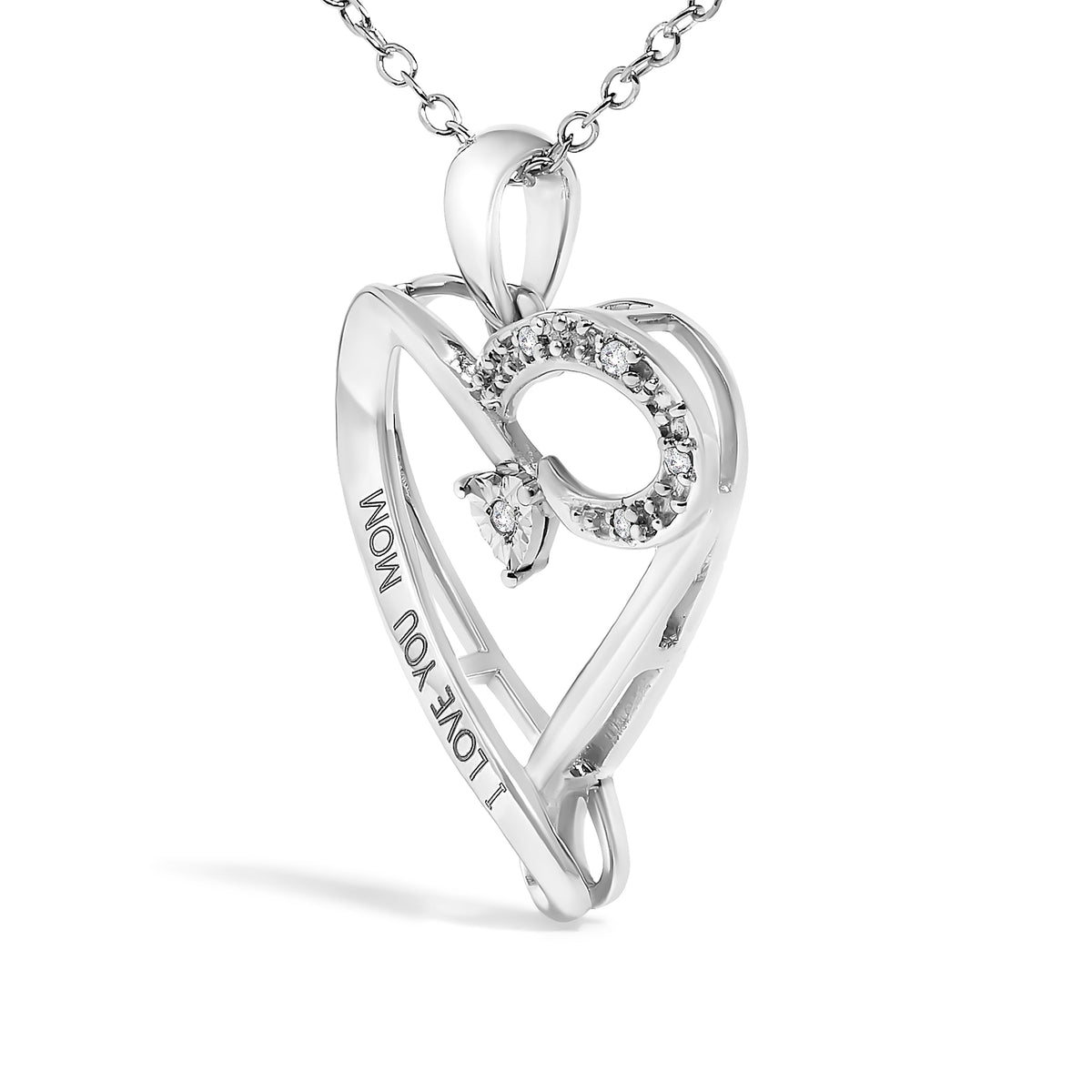 Sterling Silver Diamond Accent "I LOVE YOU MOM" Heart Pendant Necklace