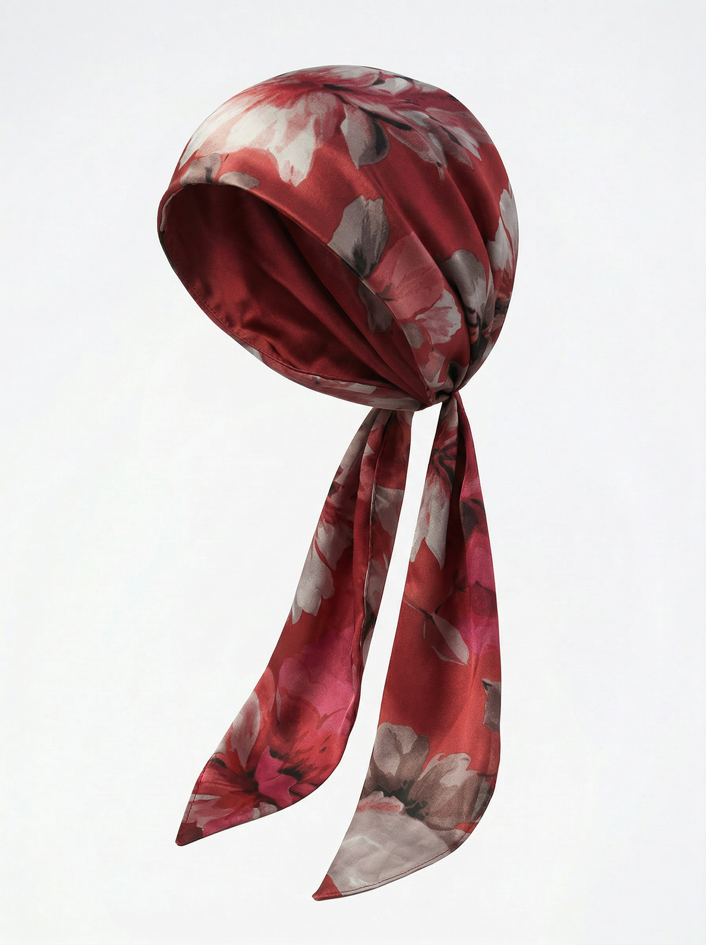 Red Floral Printed Silk headscarf with ties