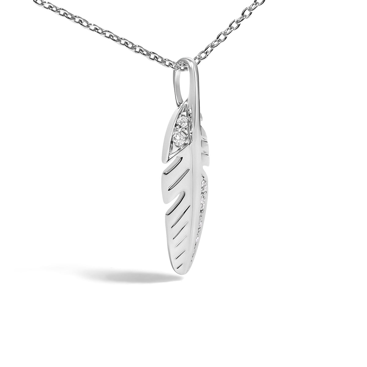 White Gold Diamond Feather Pendant Necklace