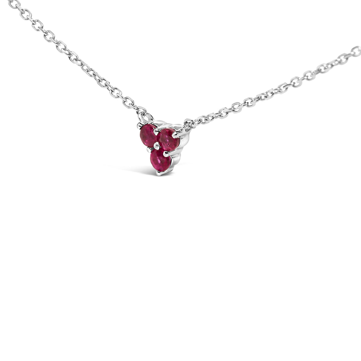 14K White Gold Diamond and Ruby Tri-Station Necklace